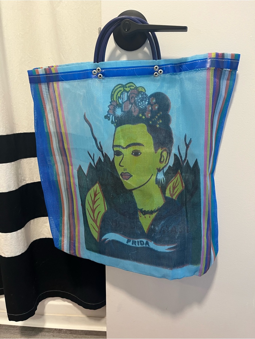 Frida-Inspired Blue Mesh Tote Bag